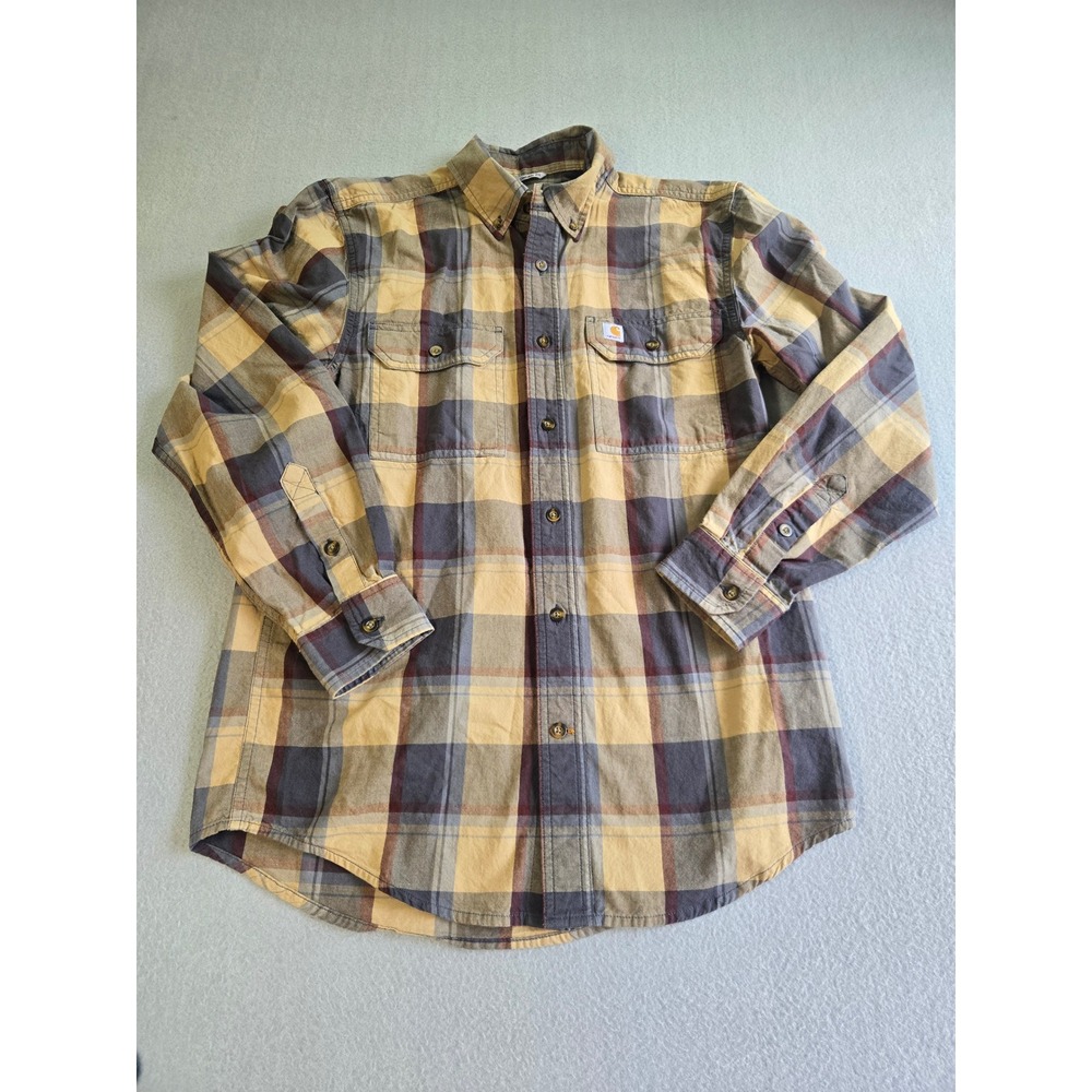 Carhartt Plaid Flannel Shirt Mens Small Tan Brown Original Fit 104447 DKH